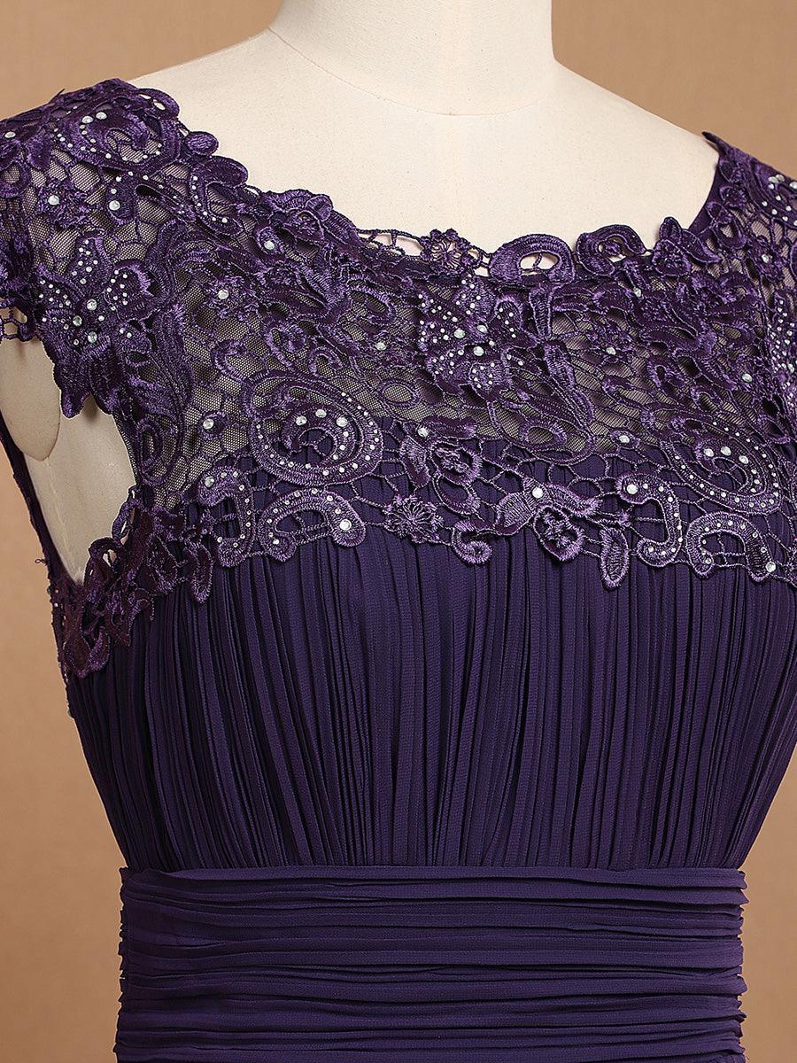 Taille personnalisée Robe demoiselle d'honneur mousseline Manches courtes flatteuses #Couleur_Violet Fonce