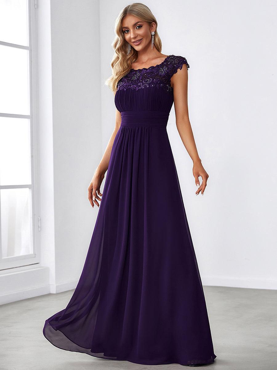 Taille personnalisée Robe demoiselle d'honneur mousseline Manches courtes flatteuses #Couleur_Violet Fonce