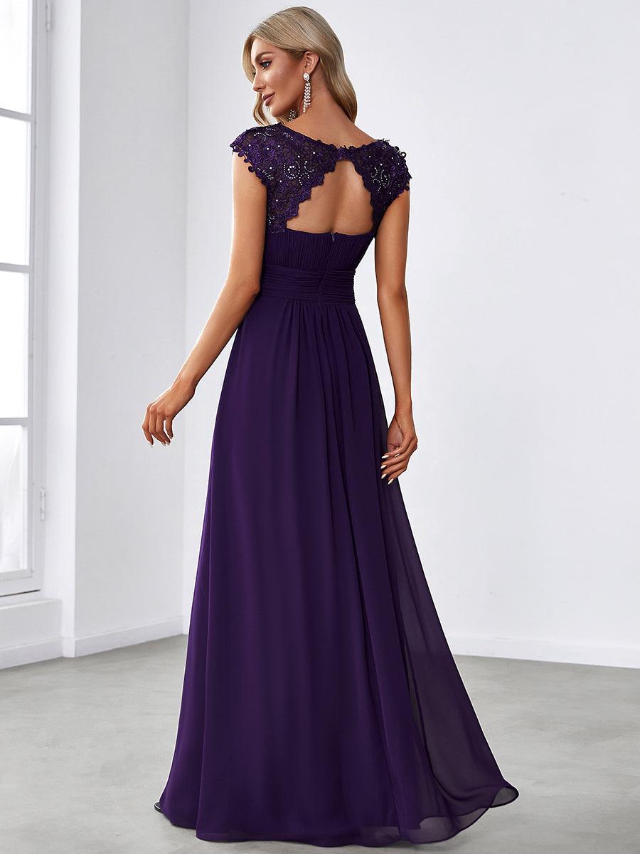 Taille personnalisée Robe demoiselle d'honneur mousseline Manches courtes flatteuses #Couleur_Violet Fonce