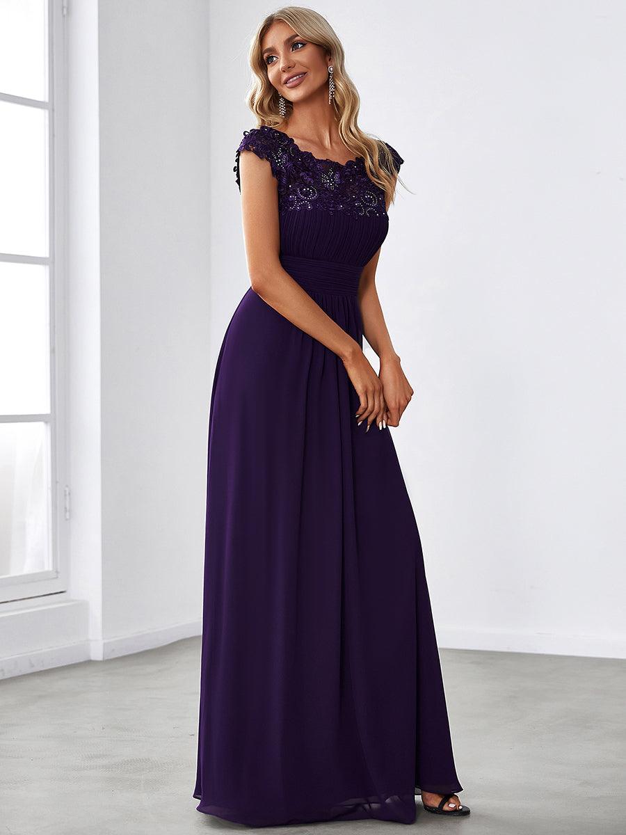 Taille personnalisée Robe demoiselle d'honneur mousseline Manches courtes flatteuses #Couleur_Violet Fonce
