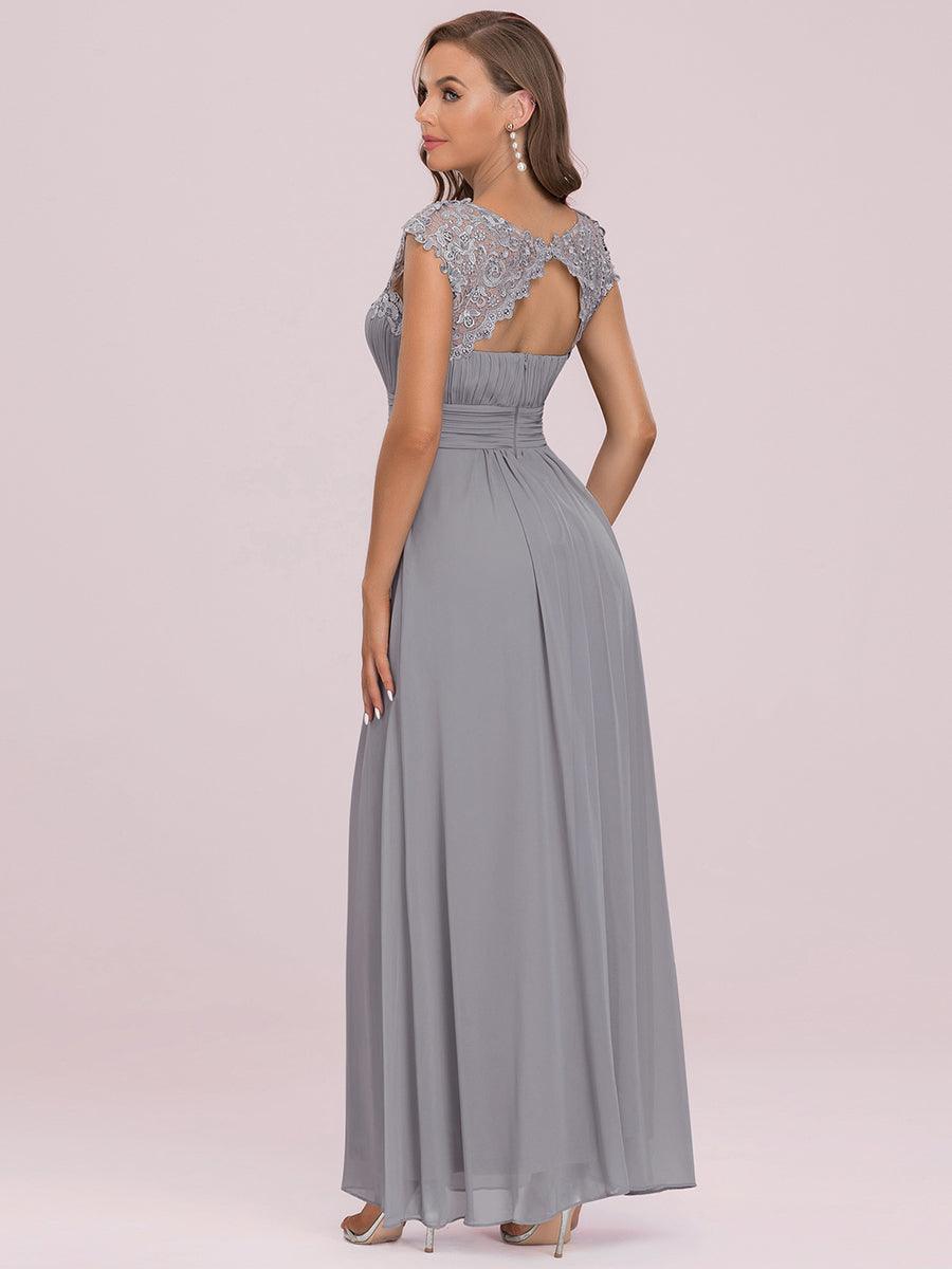 Taille personnalisée Robe demoiselle d'honneur mousseline Manches courtes flatteuses #Couleur_Gris