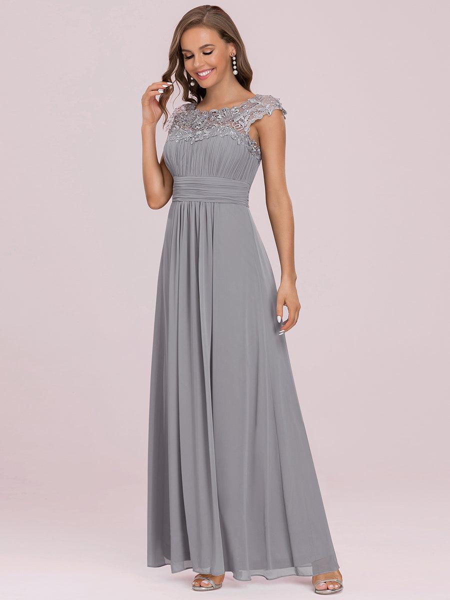 Taille personnalisée Robe demoiselle d'honneur mousseline Manches courtes flatteuses #Couleur_Gris
