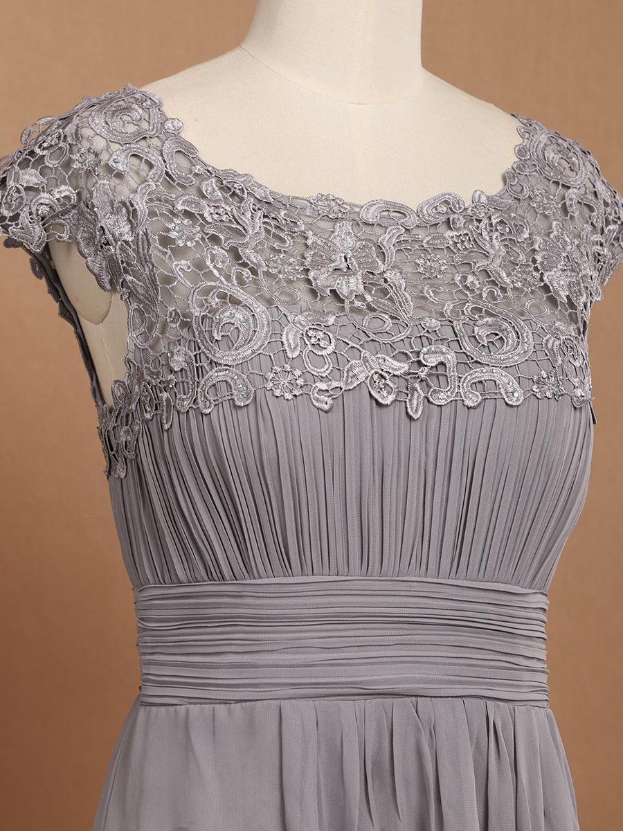 Taille personnalisée Robe demoiselle d'honneur mousseline Manches courtes flatteuses #Couleur_Gris