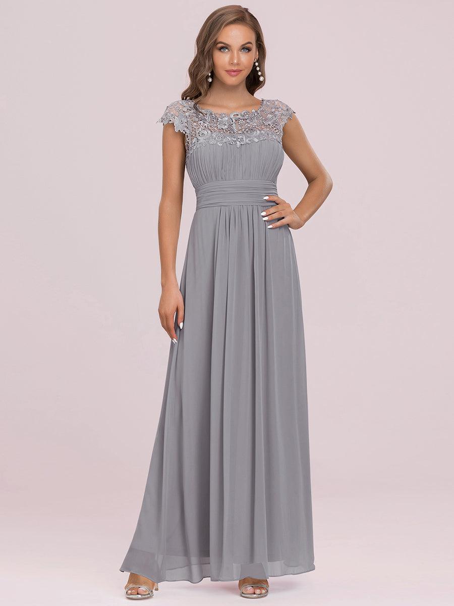 Taille personnalisée Robe demoiselle d'honneur mousseline Manches courtes flatteuses #Couleur_Gris