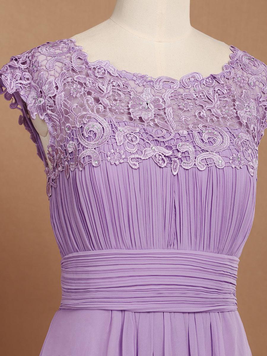 Taille personnalisée Robe demoiselle d'honneur mousseline Manches courtes flatteuses #Couleur_Lavande