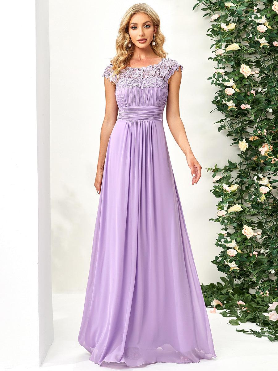 Taille personnalisée Robe demoiselle d'honneur mousseline Manches courtes flatteuses #Couleur_Lavande