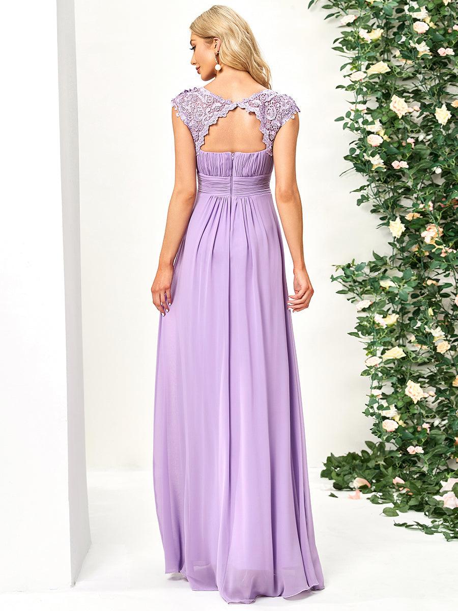 Taille personnalisée Robe demoiselle d'honneur mousseline Manches courtes flatteuses #Couleur_Lavande
