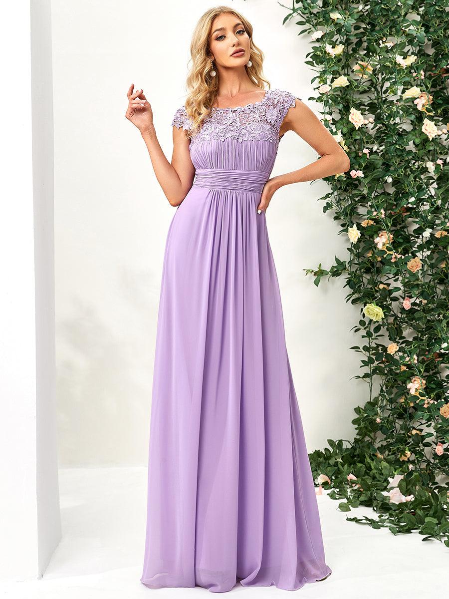 Taille personnalisée Robe demoiselle d'honneur mousseline Manches courtes flatteuses #Couleur_Lavande