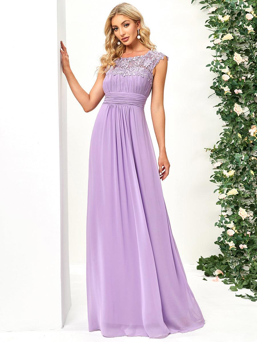 Taille personnalisée Robe demoiselle d'honneur mousseline Manches courtes flatteuses #Couleur_Lavande