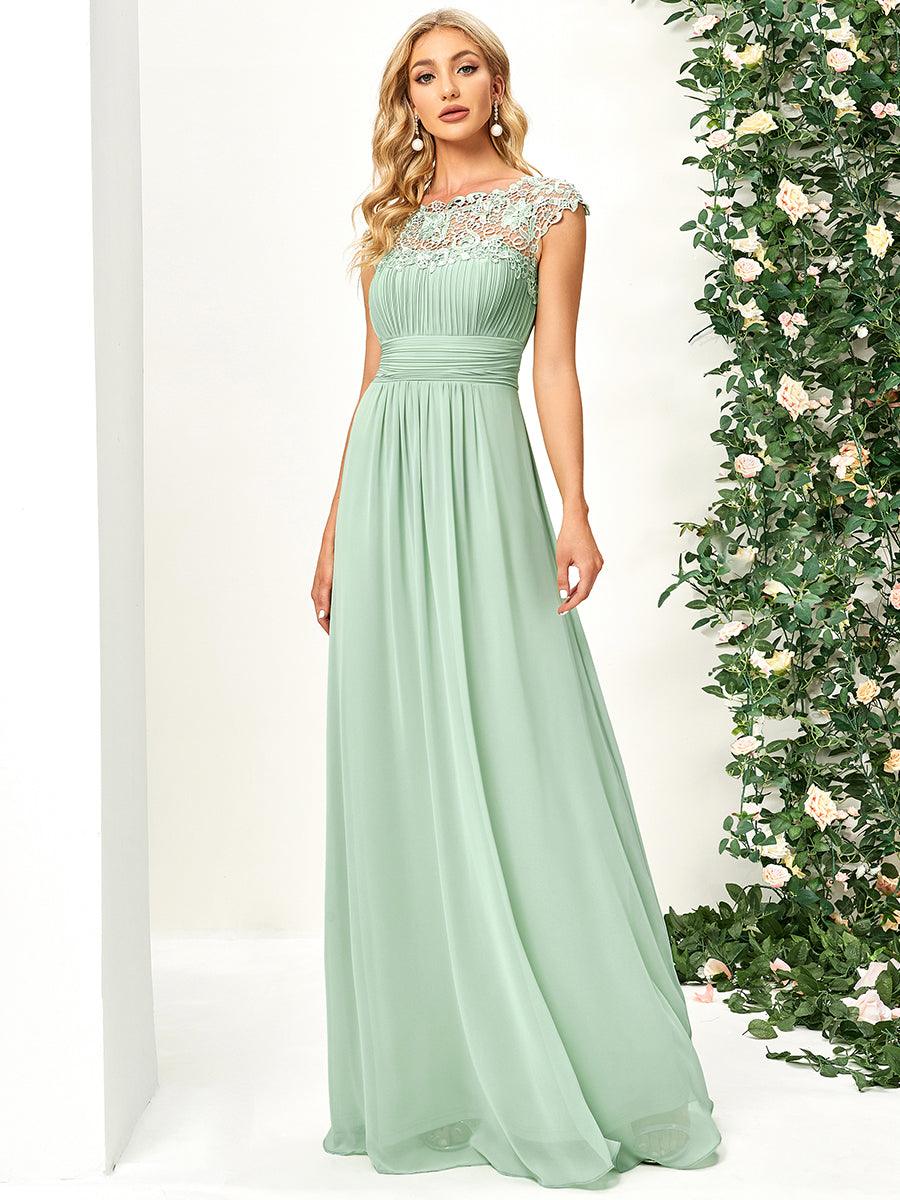 Robe de demoiselle d'honneur Maxi longue à taille Empire A Line #Couleur_Menthe Verte