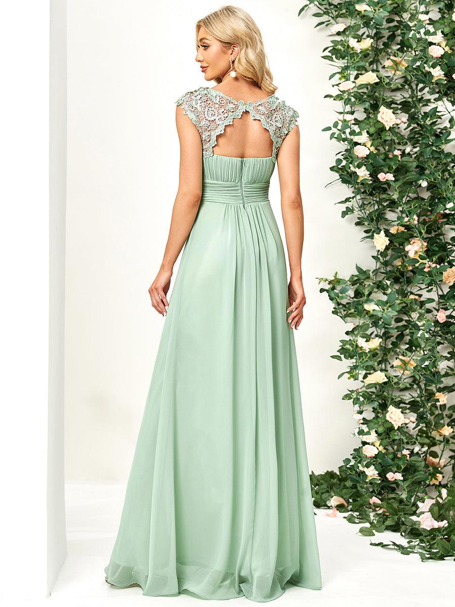 Taille personnalisée Robe demoiselle d'honneur mousseline Manches courtes flatteuses #Couleur_Menthe Verte