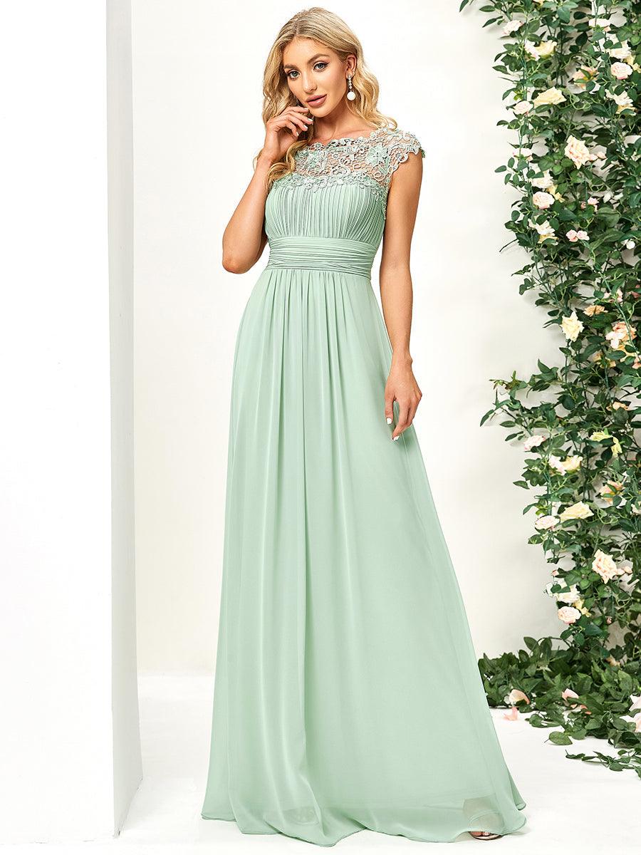 Taille personnalisée Robe demoiselle d'honneur mousseline Manches courtes flatteuses #Couleur_Menthe Verte