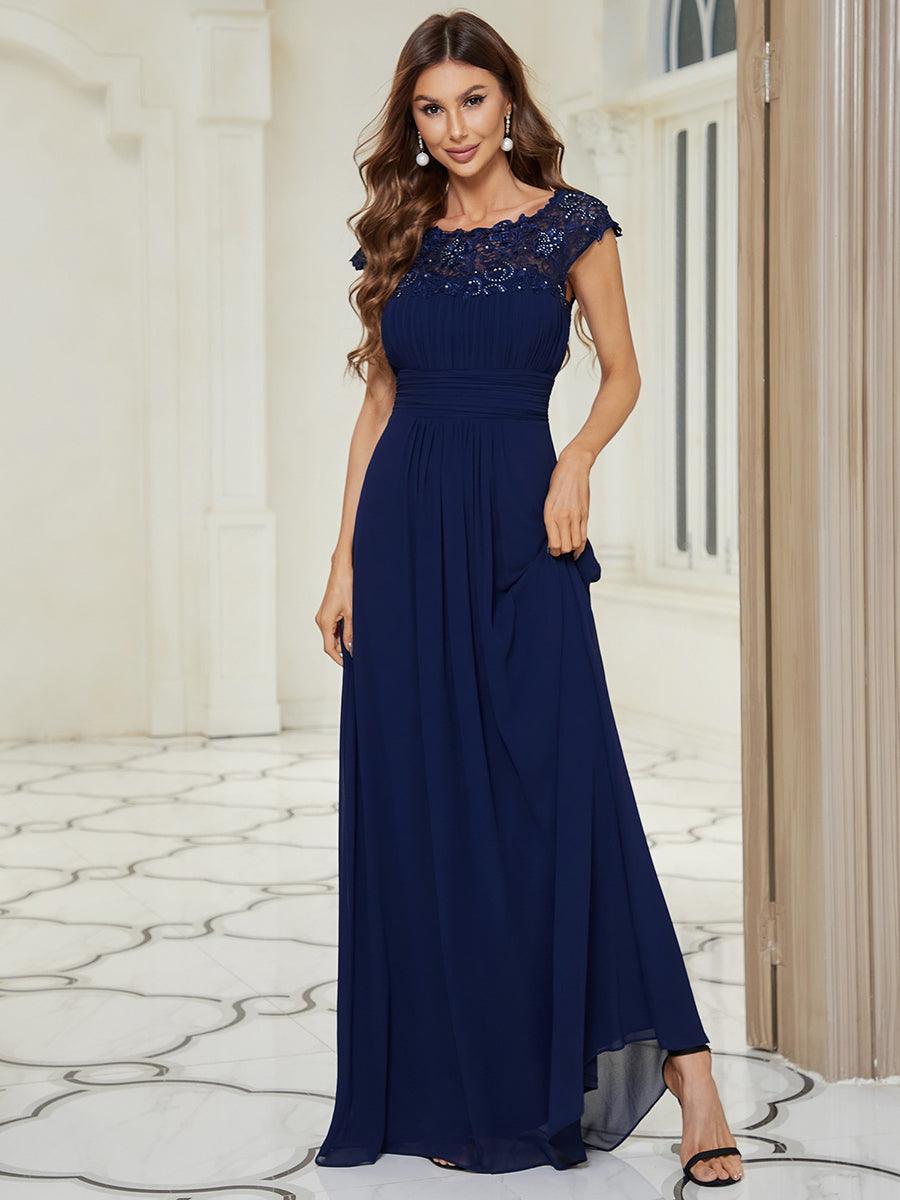 Robe de demoiselle d'honneur en mousseline à manches courtes flatteuses #Couleur_Bleu Marine