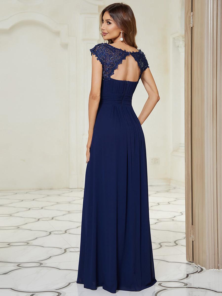 Robe de demoiselle d'honneur en mousseline à manches courtes flatteuses #Couleur_Bleu Marine