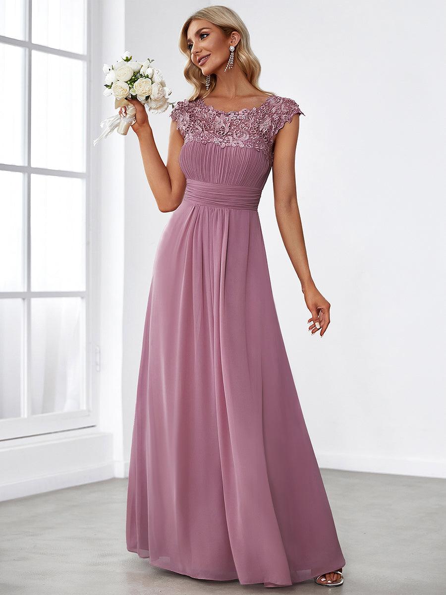 Robe de demoiselle d'honneur en mousseline à manches courtes flatteuses #Couleur_Orchidee