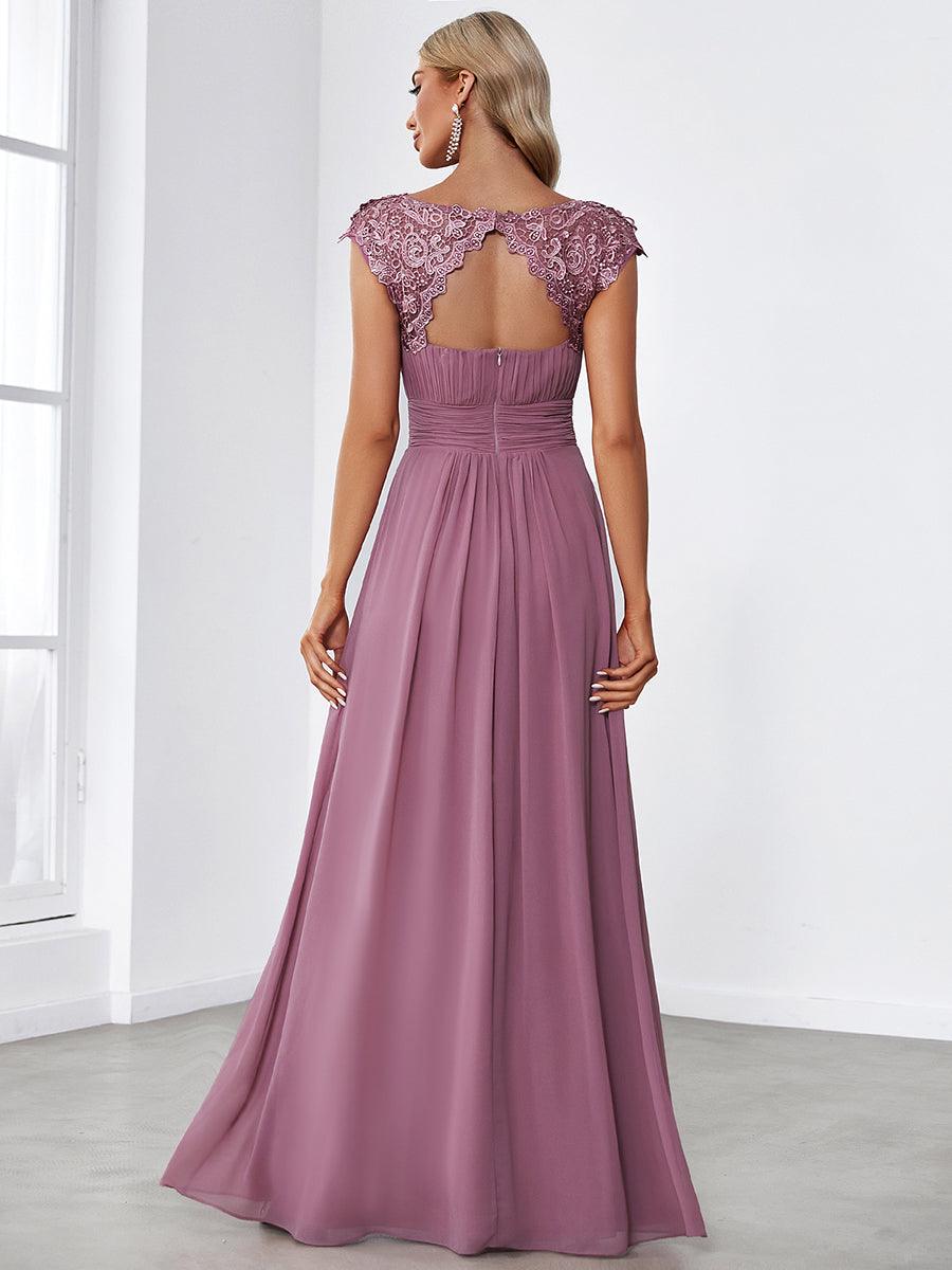 Robe de demoiselle d'honneur en mousseline à manches courtes flatteuses #Couleur_Orchidee