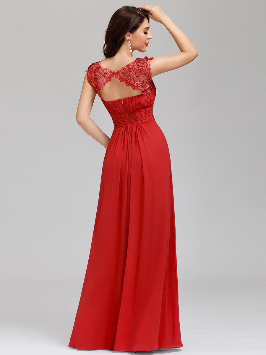 Taille personnalisée Robe demoiselle d'honneur mousseline Manches courtes flatteuses #Couleur_Rouge
