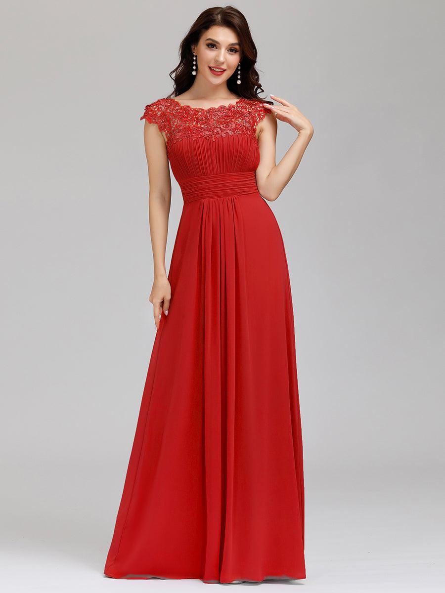 Taille personnalisée Robe demoiselle d'honneur mousseline Manches courtes flatteuses #Couleur_Rouge