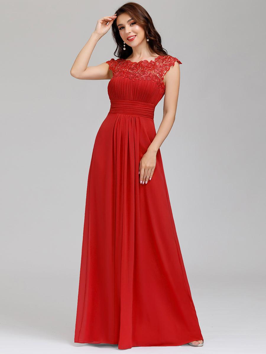 Taille personnalisée Robe demoiselle d'honneur mousseline Manches courtes flatteuses #Couleur_Rouge