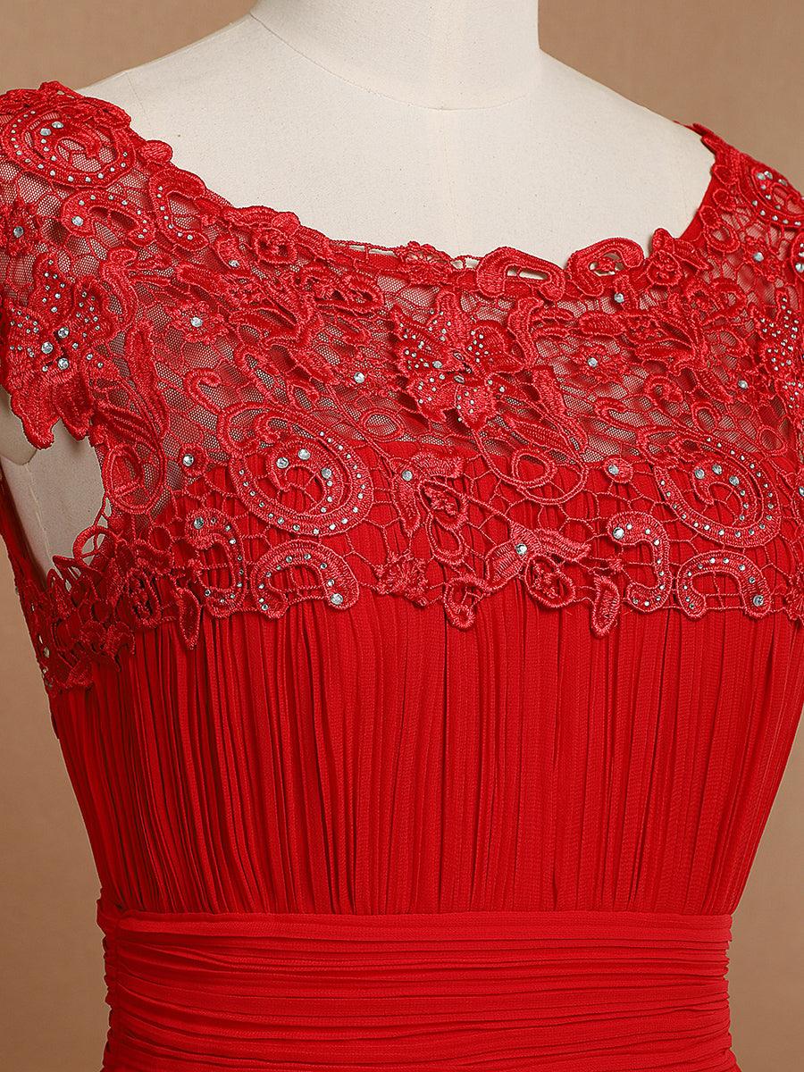 Taille personnalisée Robe demoiselle d'honneur mousseline Manches courtes flatteuses #Couleur_Rouge