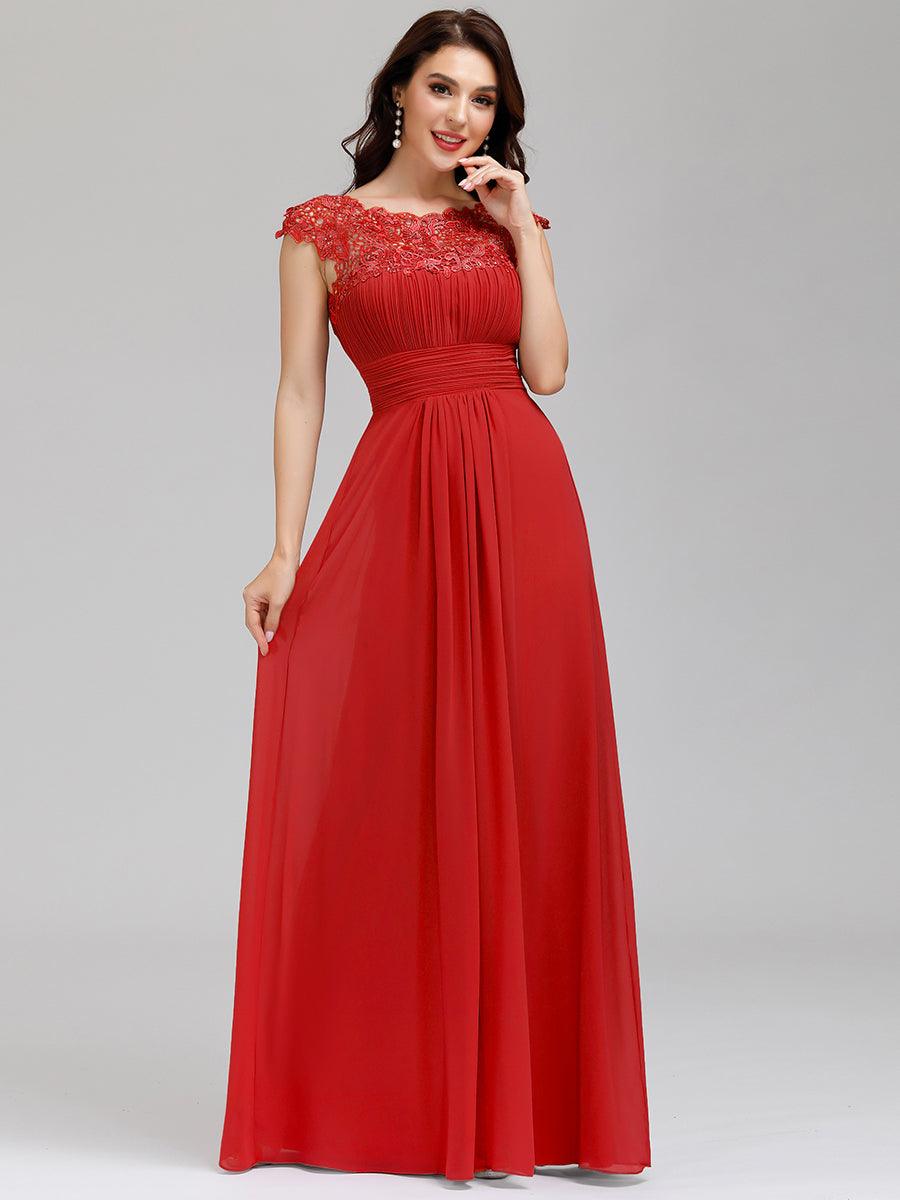 Taille personnalisée Robe demoiselle d'honneur mousseline Manches courtes flatteuses #Couleur_Rouge