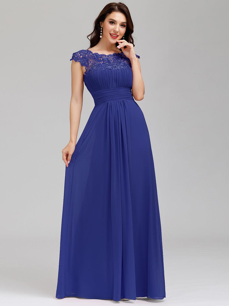 Robe de demoiselle d'honneur en mousseline à manches courtes flatteuses #Couleur_Bleu Saphir