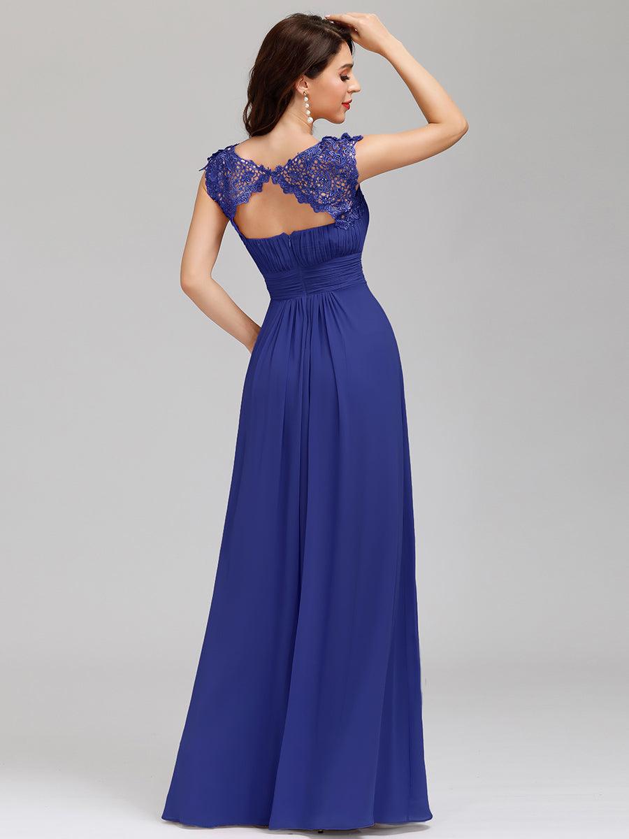 Robe de demoiselle d'honneur en mousseline à manches courtes flatteuses #Couleur_Bleu Saphir