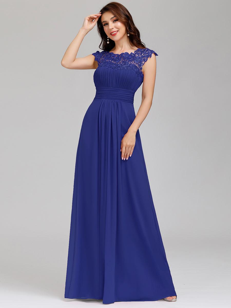 Robe de demoiselle d'honneur en mousseline à manches courtes flatteuses #Couleur_Bleu Saphir
