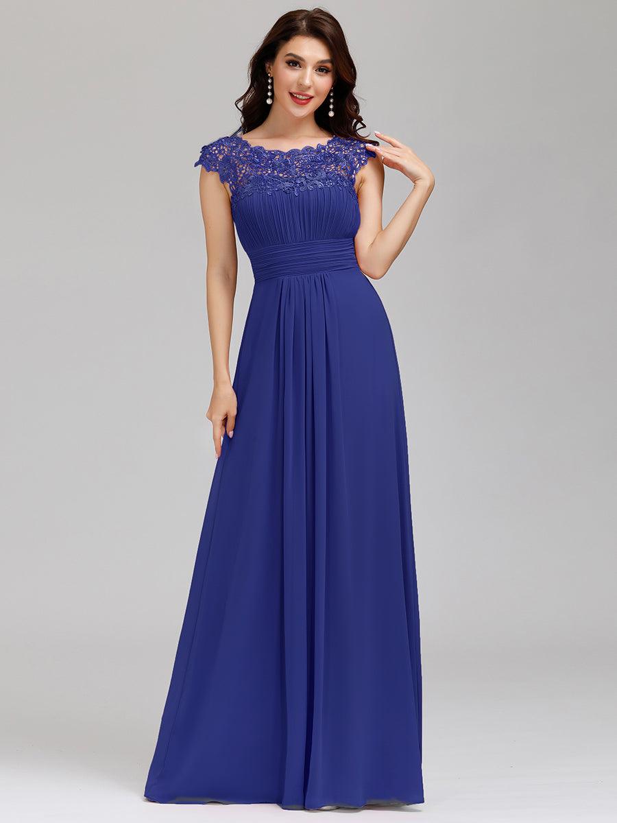 Robe de demoiselle d'honneur en mousseline à manches courtes flatteuses #Couleur_Bleu Saphir