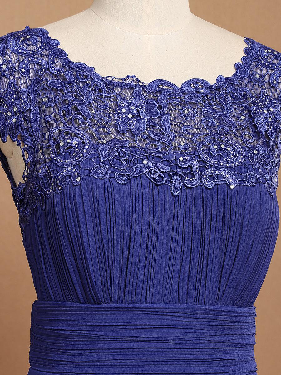 Robe de demoiselle d'honneur en mousseline à manches courtes flatteuses #Couleur_Bleu Saphir