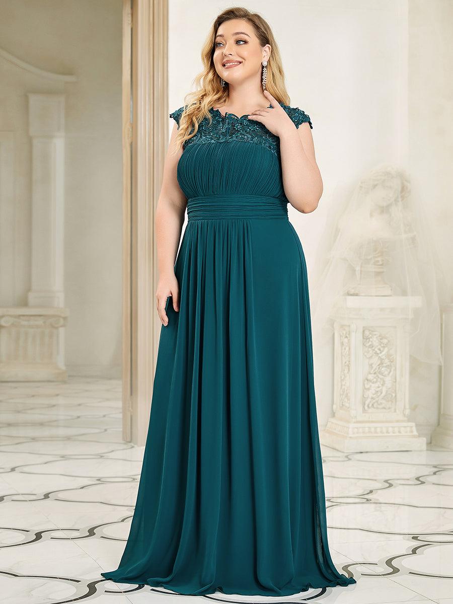 Robe de demoiselle d'honneur en mousseline à manches courtes flatteuses #Couleur_Bleu Sarcelle