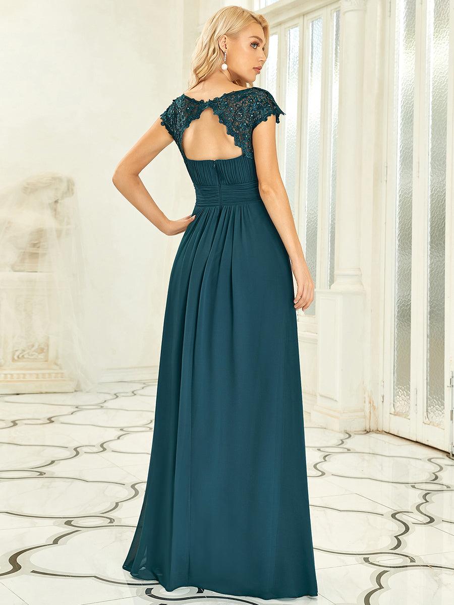 Taille personnalisée Robe demoiselle d'honneur mousseline Manches courtes flatteuses #Couleur_Bleu Sarcelle