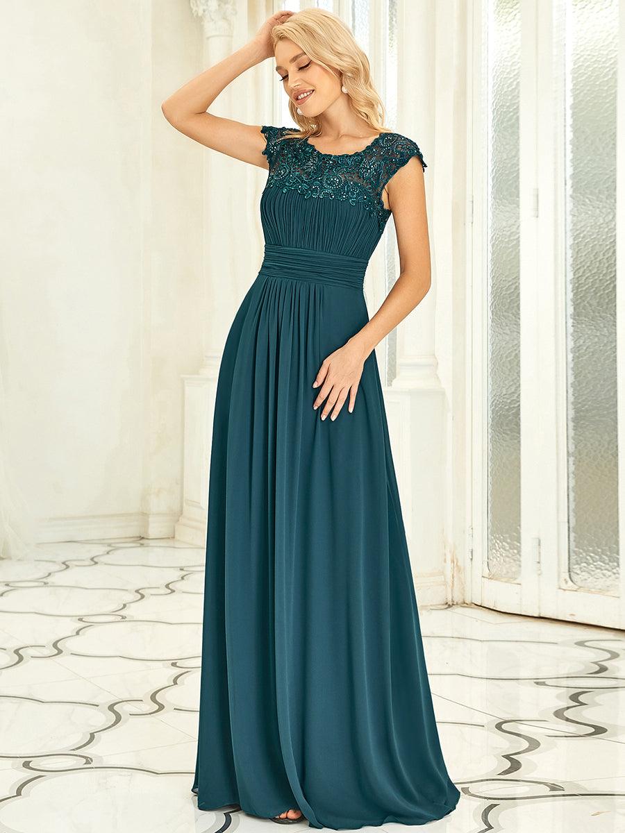 Robe de demoiselle d'honneur en mousseline à manches courtes flatteuses #Couleur_Bleu Sarcelle
