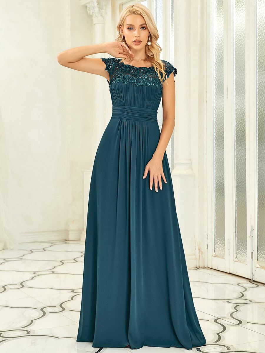 Robe de demoiselle d'honneur en mousseline à manches courtes flatteuses #Couleur_Bleu Sarcelle