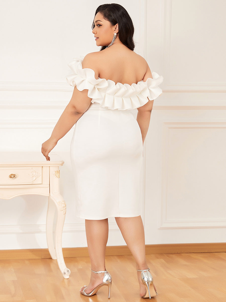 Robe de Bal Courte Moulante Sexy avec épaules Dénudées et Volants