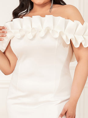 Color=Blanc | Robe De Bal Courte Moulante Sexy Avec épaules Dénudées Et Volants-Blanc 13