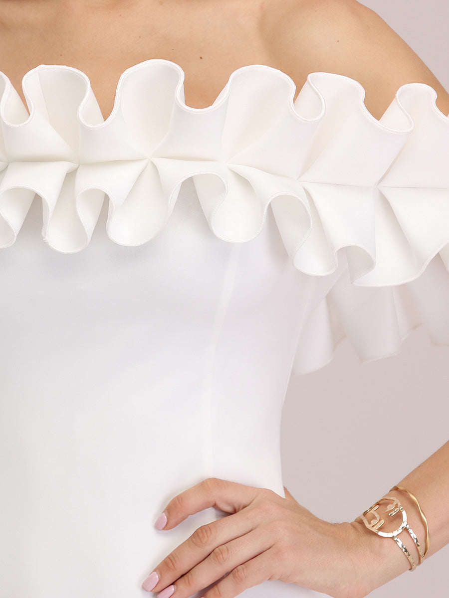 Robe de Bal Courte Moulante Sexy avec épaules Dénudées et Volants