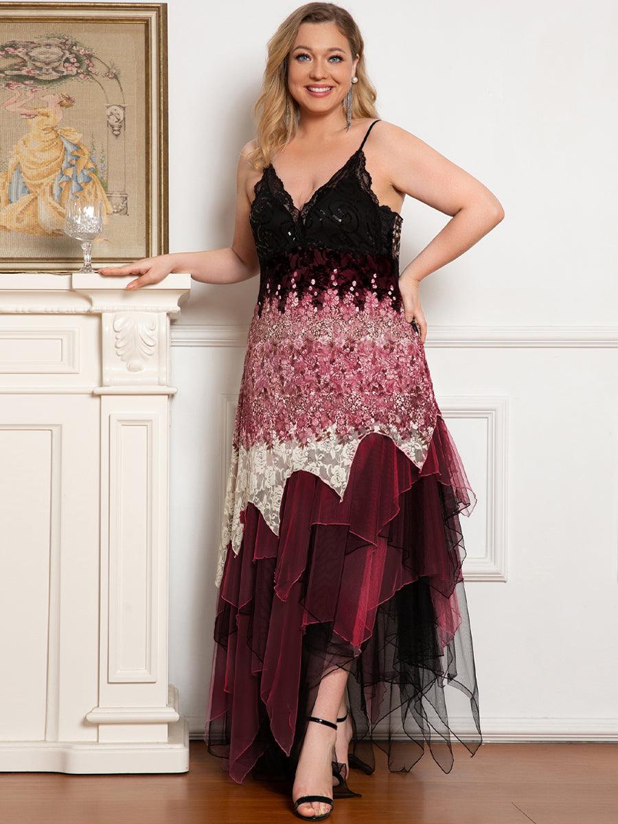 Robe de Bal à Col en V et Ourlet Irrégulier pour Cocktail #Couleur_Bordeaux 