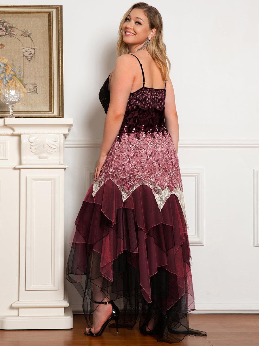 Robe de Bal à Col en V et Ourlet Irrégulier pour Cocktail #Couleur_Bordeaux 