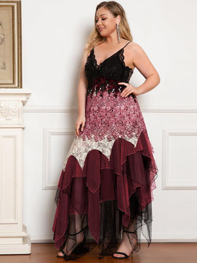 Robe de Bal Grande Taille à Col en V et Ourlet Irrégulier pour Cocktail