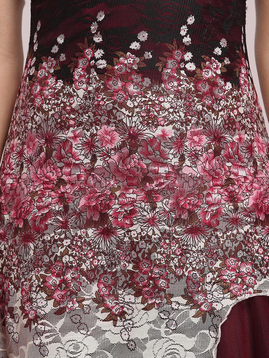 Robe de Bal à Col en V et Ourlet Irrégulier pour Cocktail #Couleur_Bordeaux 