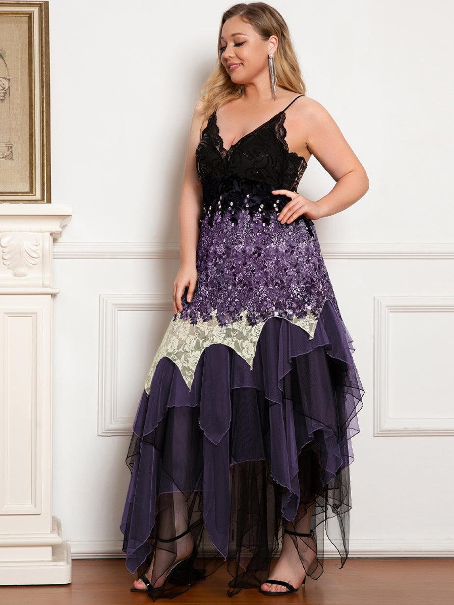 Robe de Bal Grande Taille à Col en V et Ourlet Irrégulier pour Cocktail