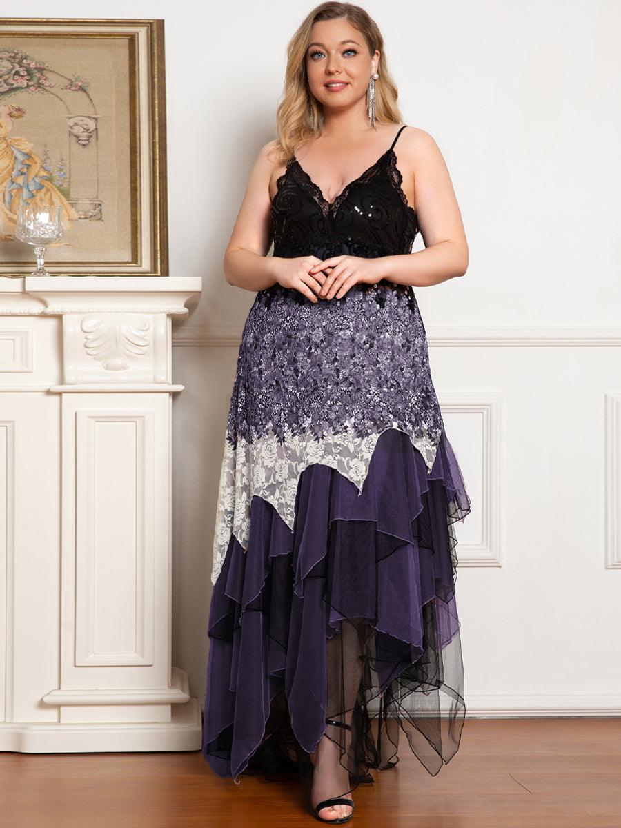 Robe de Bal à Col en V et Ourlet Irrégulier pour Cocktail #Couleur_Violet Fonce 