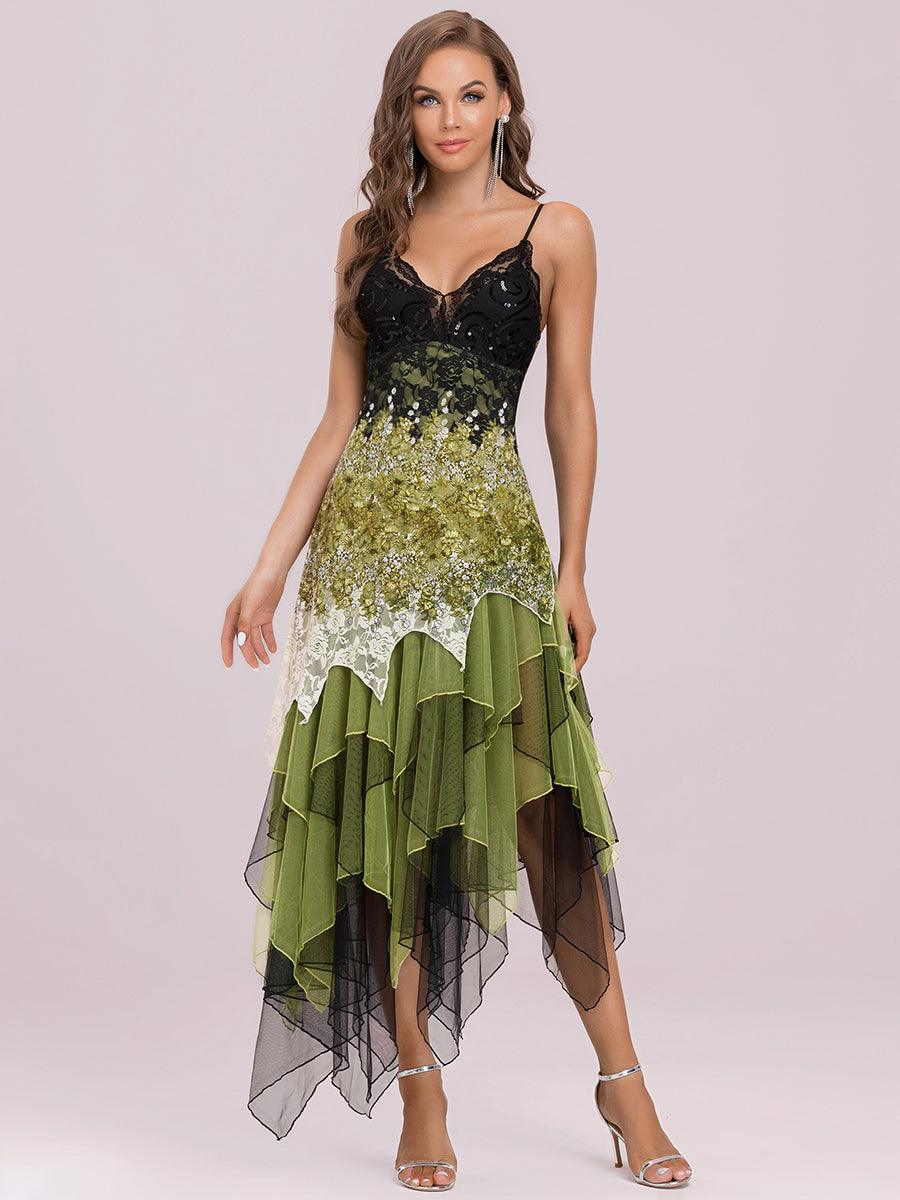 Robe de Bal à Col en V et Ourlet Irrégulier pour Cocktail #Couleur_Vert 