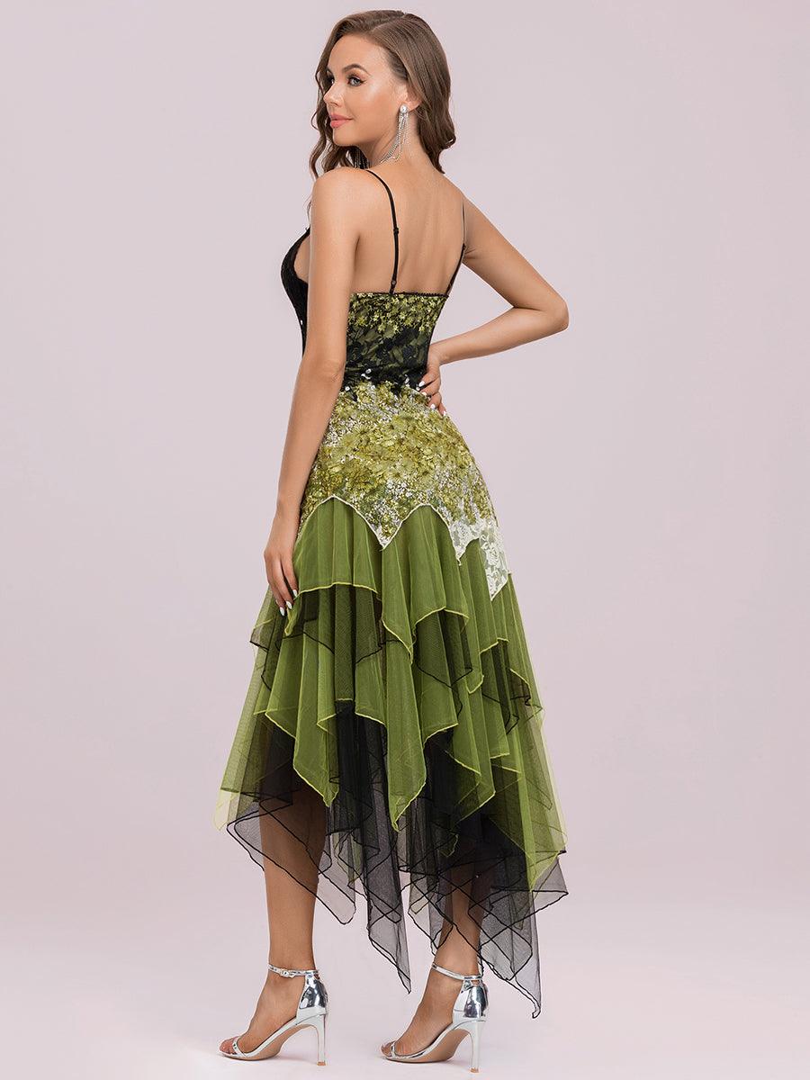 Robe de Bal à Col en V et Ourlet Irrégulier pour Cocktail #Couleur_Vert 