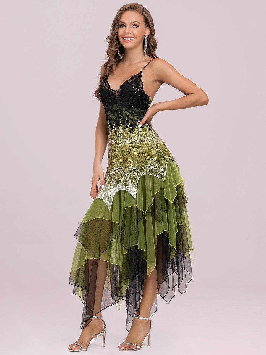 Robe de Bal à Col en V et Ourlet Irrégulier pour Cocktail #Couleur_Vert 