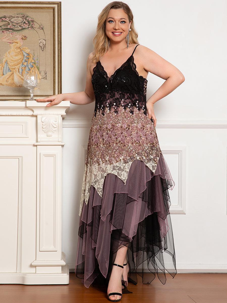 Robe de Bal Grande Taille à Col en V et Ourlet Irrégulier pour Cocktail