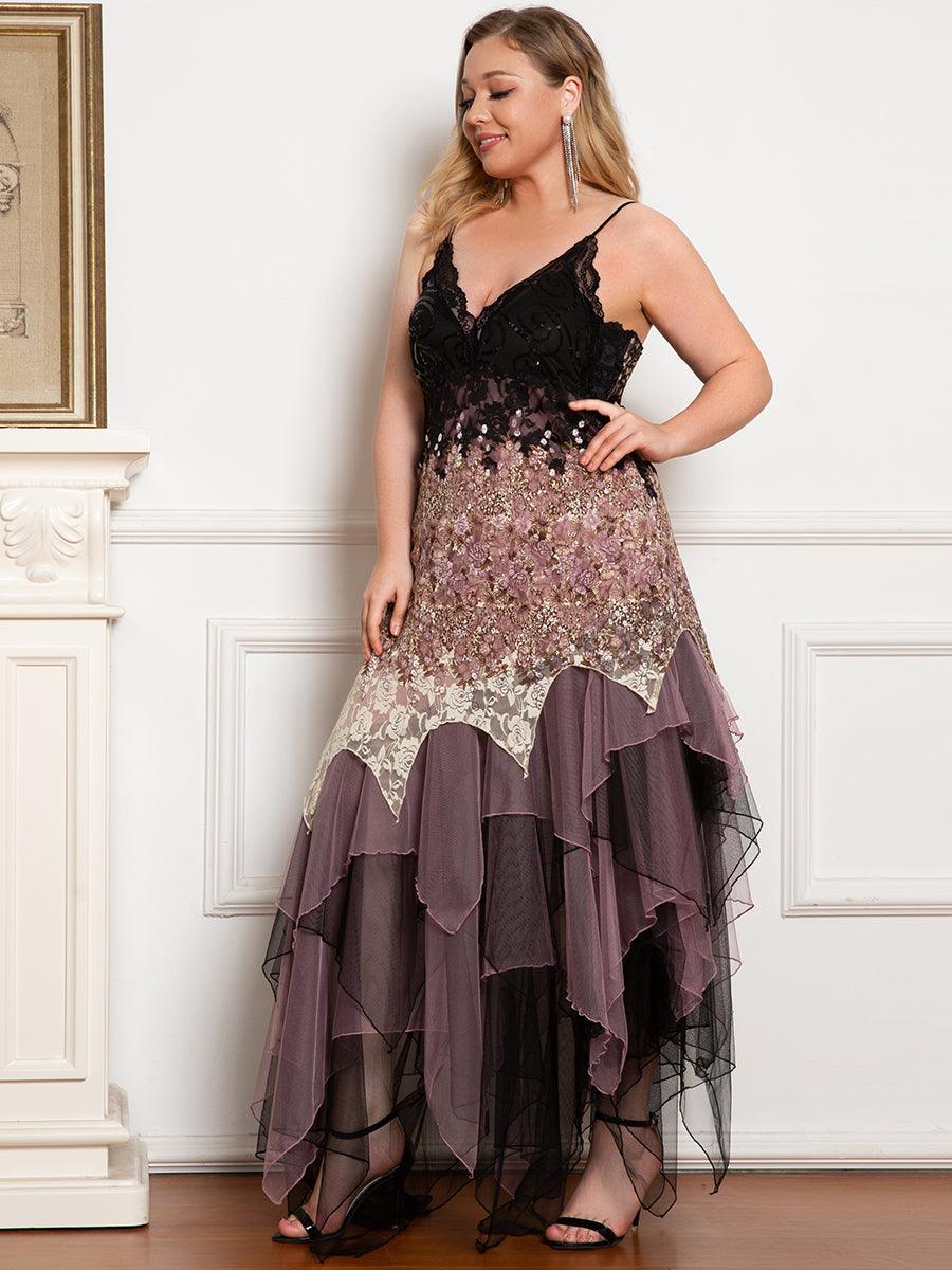 Robe de Bal à Col en V et Ourlet Irrégulier pour Cocktail #Couleur_Orchidee 
