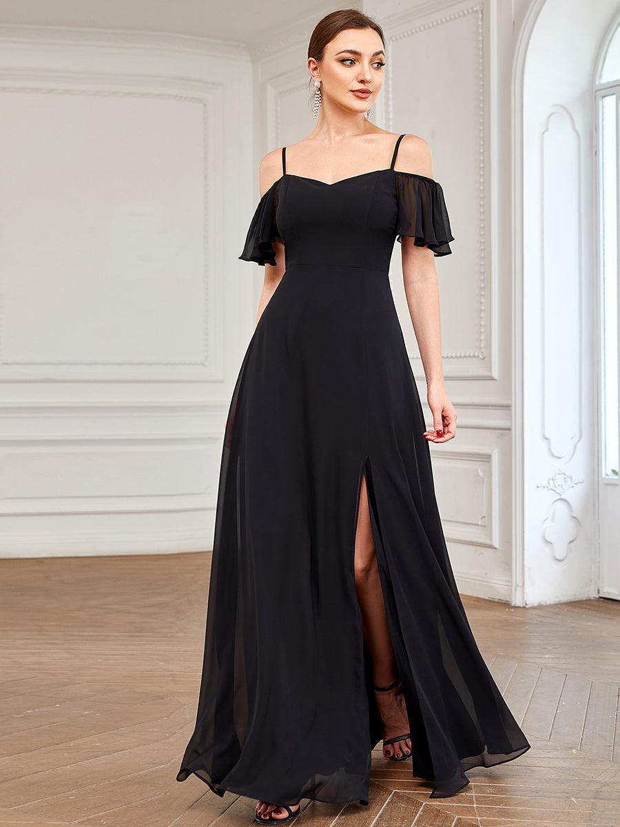 Robe de soirée sexy à épaules dénudées et à encolure en V #Couleur_Noir