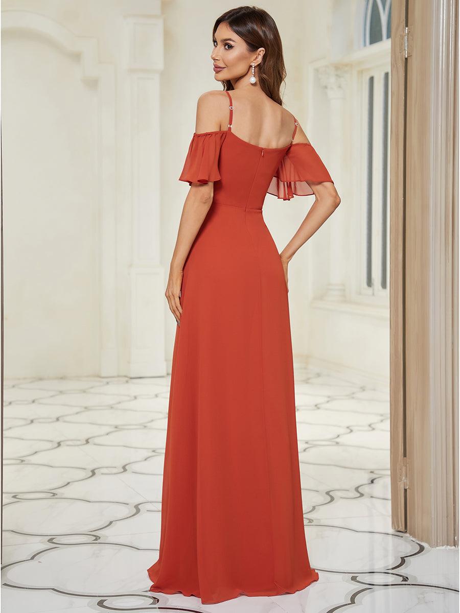 Taille personnalisée Robe de soirée sexy à épaules dénudées et à encolure en V #Couleur_Burnt orange